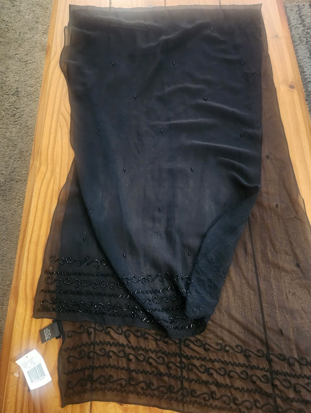 Cejon Beaded Sheer Scarf Black New With Tags